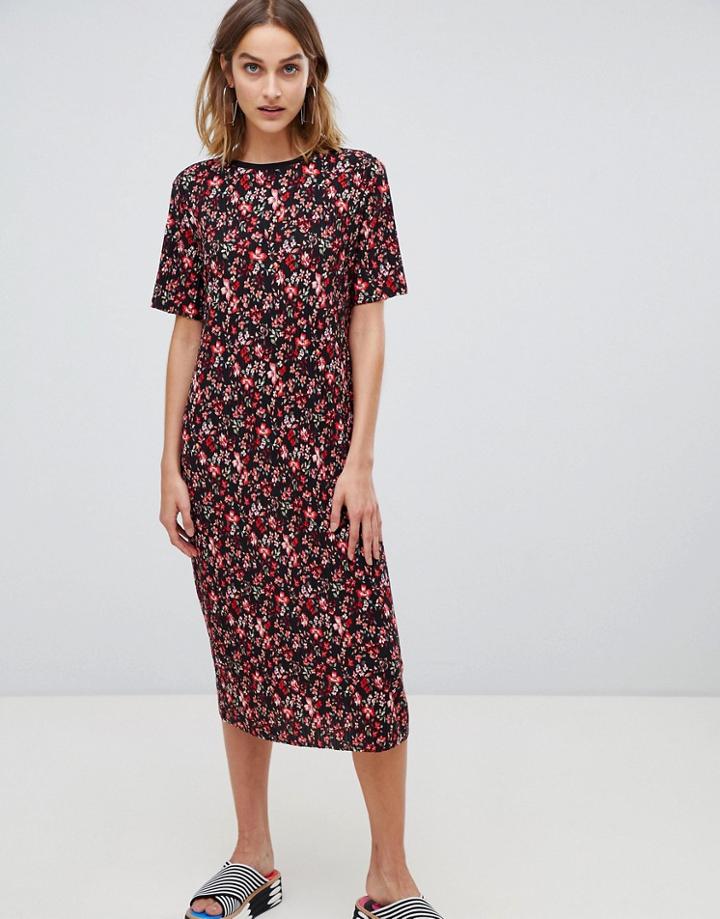 Stradivarius Ditsy Print Dress Midi Plisse - Multi