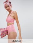 Monki Rib High Waisted Bikini Bottoms-pink