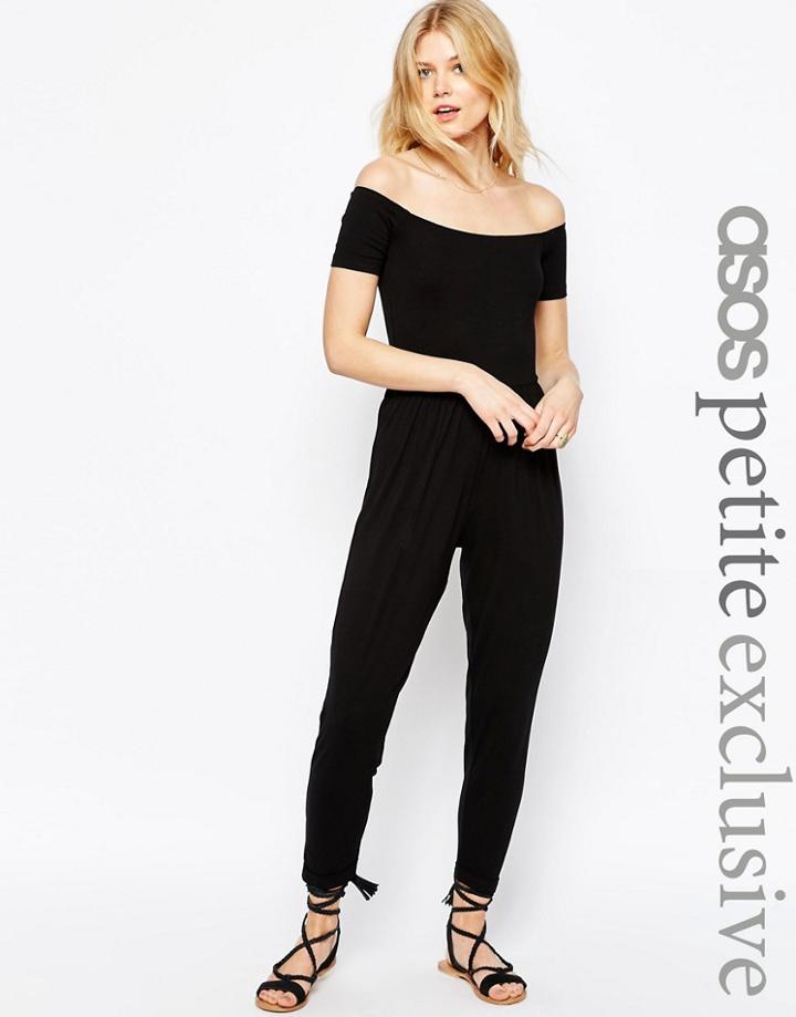 Asos Petite Bardot Jumpsuit With Peg Leg - Black
