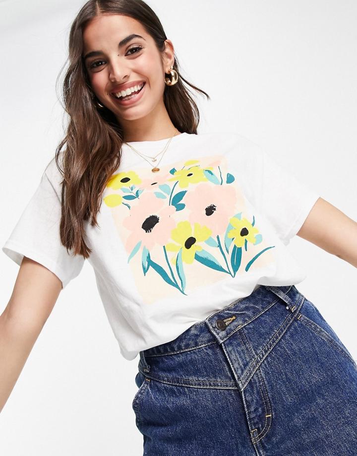 Miss Selfridge Graphic Floral Printed T-shirt-white