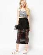 Motel Bobby Midi Skirt In Black Stripe Net - Black
