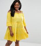 Asos Curve Tiered Cold Shoulder Smock Sundress - Yellow