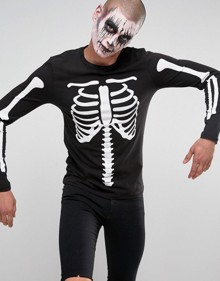 Asos Halloween Long Sleeve Muscle T-shirt With Rib Cage Print - Black