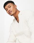 Asos Design Oversized Cable Knit Polo In Cream-brown