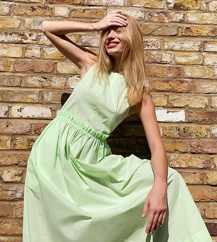 Topshop Boutique Sleeveless Poplin Maxi Dress In Apple-green