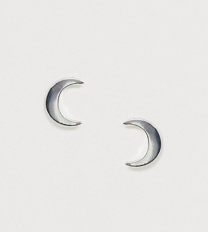Asos Design Sterling Silver Stud Earrings In Moon Design - Silver