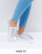 Lost Ink Wide Fit Rhian Silver Lace Up Sneakers - Silver