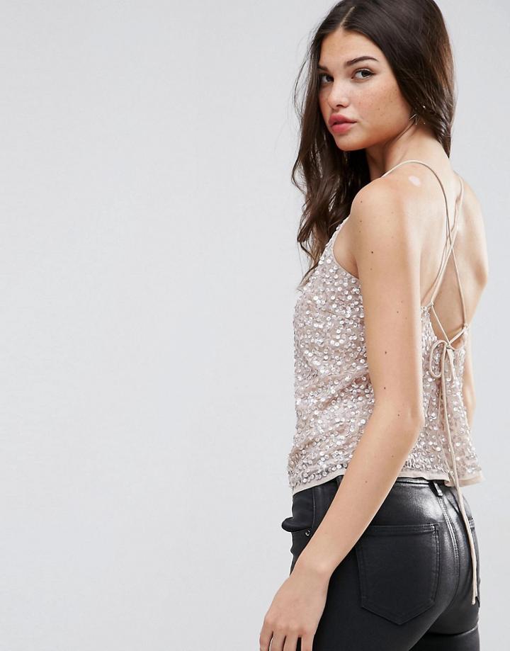 Asos Cami With Lace Up Strappy Back - Pink