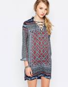 Daisy Street Shift Dress With Lace Up Detail In Scarf Print - Paisley Scarf