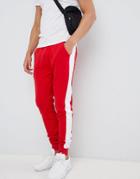 Asos Design Skinny Joggers With Side Stripe In Red - Red