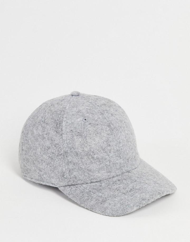 Asos Design Felt Baseball Cap In Charcoal-grey