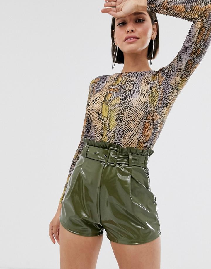Asos Design Vinyl Short With Self Covered Belt-green