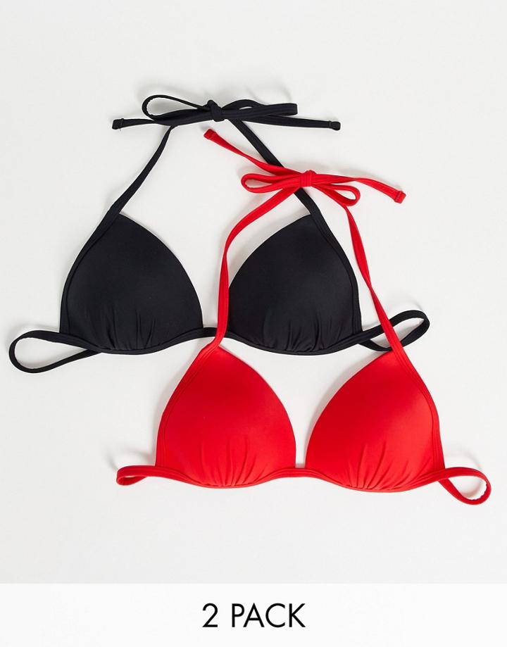 New Look 2 Pack Triangle Bikini Top In Black