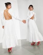 Asos Edition Plunge Textured Midi Dress With Strappy Back In White