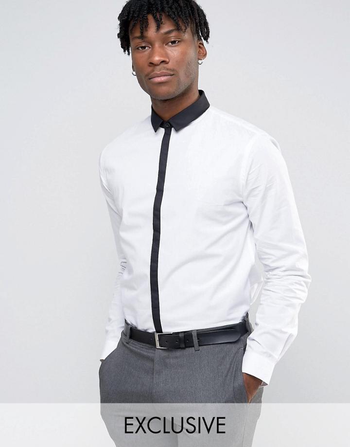 Noak Shirt With Contrast Collar And Placket - White