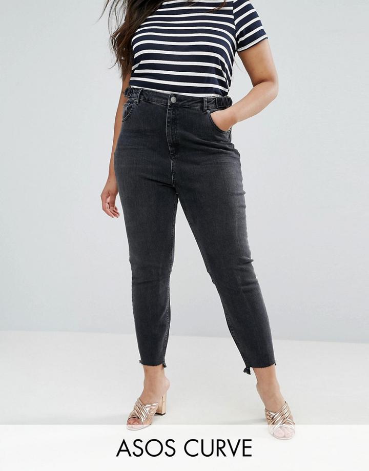Asos Curve Farleigh Stepped Hem Mom Jean In Breede Black - Black