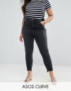 Asos Curve Farleigh Stepped Hem Mom Jean In Breede Black - Black
