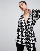 Unique 21 Houndstooth Long Sleeve Wrap Top - Multi