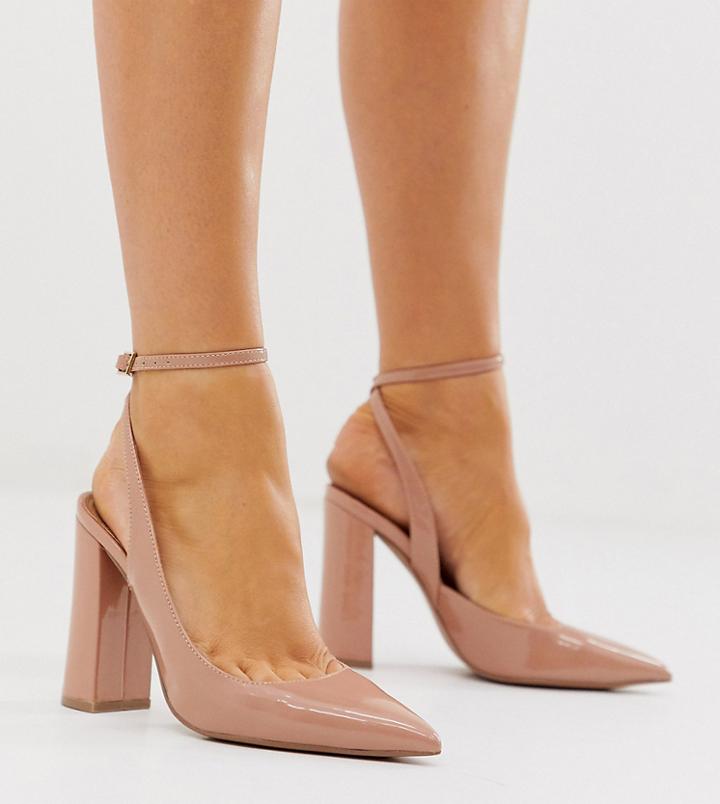 Asos Design Wide Fit Pace High Block Heels In Beige