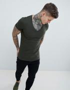 Asos Design Muscle Fit T-shirt With Deep V Neck - Green