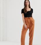 Asos Design Tall Gutsy Linen Tapered Pants With Rope Belt - Brown