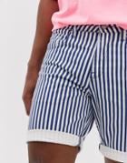 Asos Design Slim Denim Shorts In Blue Pin Stripe