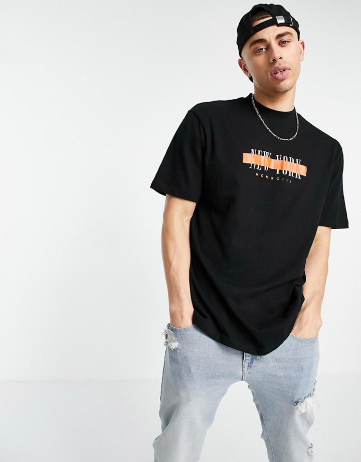 River Island City T-shirt In Black