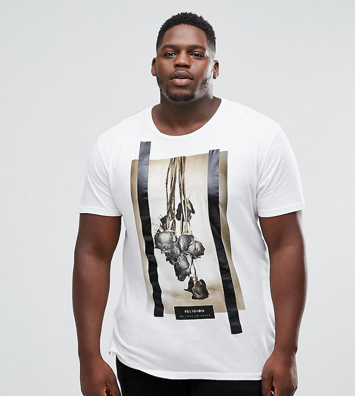 Religion Plus T-shirt With Roses Print - White