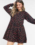 Miss Selfridge Mini Smock Dress In Rose Print-black