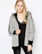 Vila Carmin Faux Fur Trim Hood Cardigan - Black