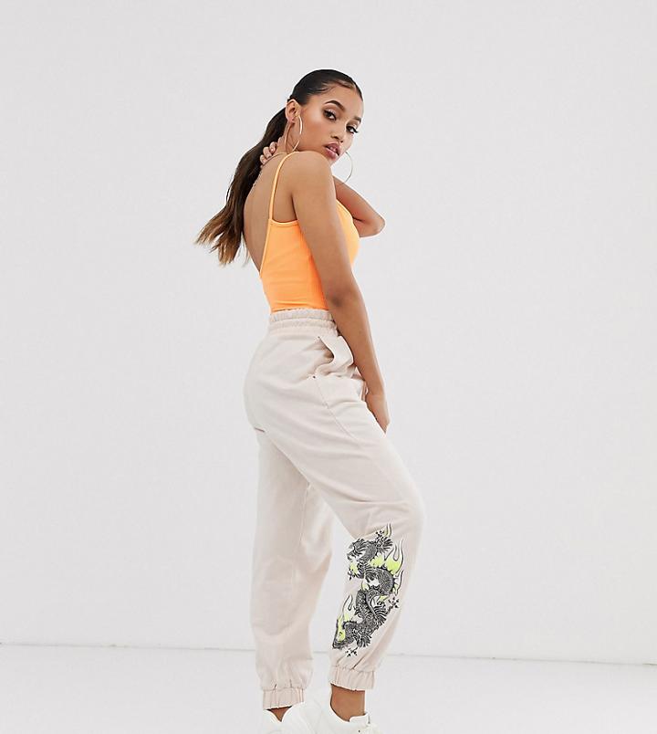 Asos Design Petite Balloon Jogger With Dragon Motif - Beige