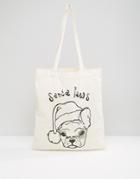 Asos Tote Bag With Santa Paws Print - White