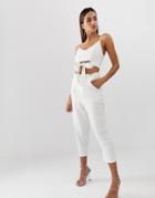 Parallel Lines High Waist Linen Pants Two-piece - White