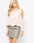 Ax Paris Cold Shoulder Top With Floaty Sleeves - Pink