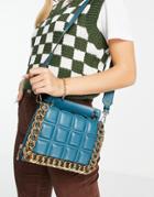Topshop Quilted Crossbody Bag With Chain In Teal-blues