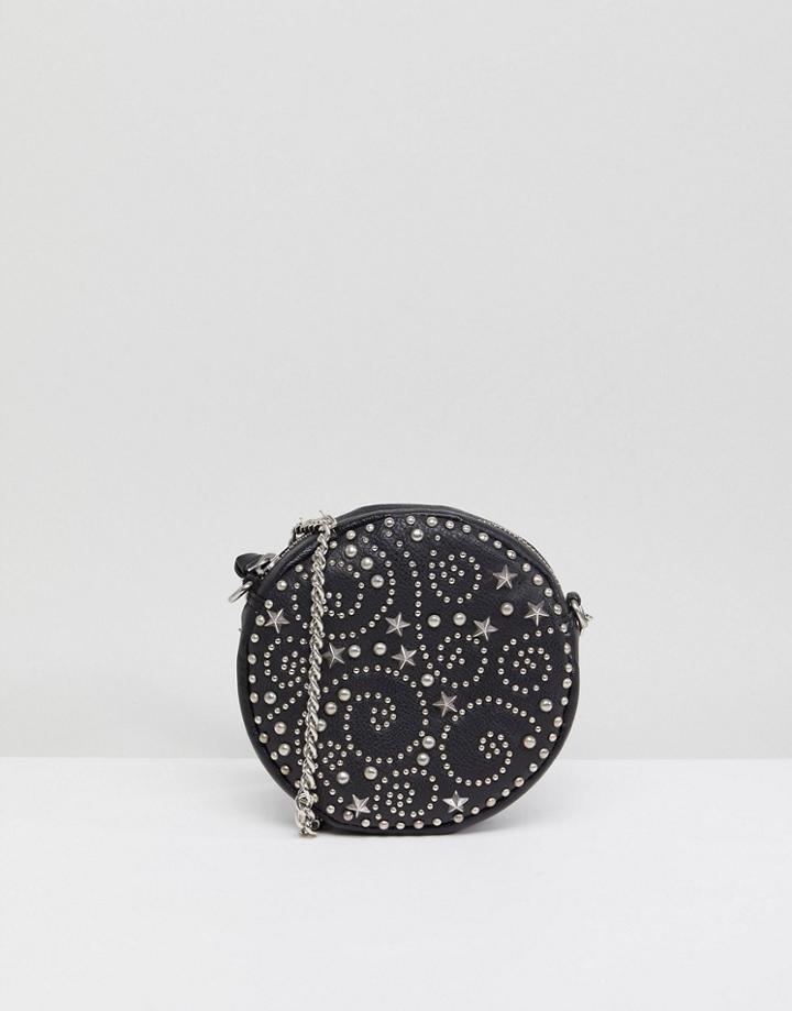 Asos Swirl Stud Circle Cross Body Bag - Black