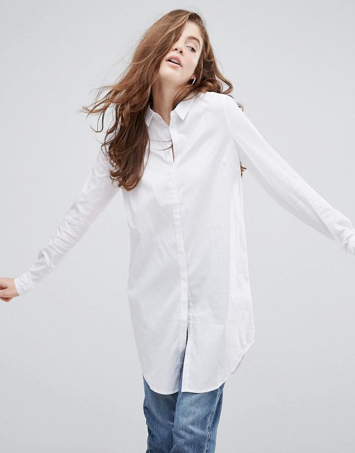 Pieces Button Longline Shirt - White