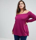 Asos Curve Off Shoulder Top In Slouchy Fit - Pink