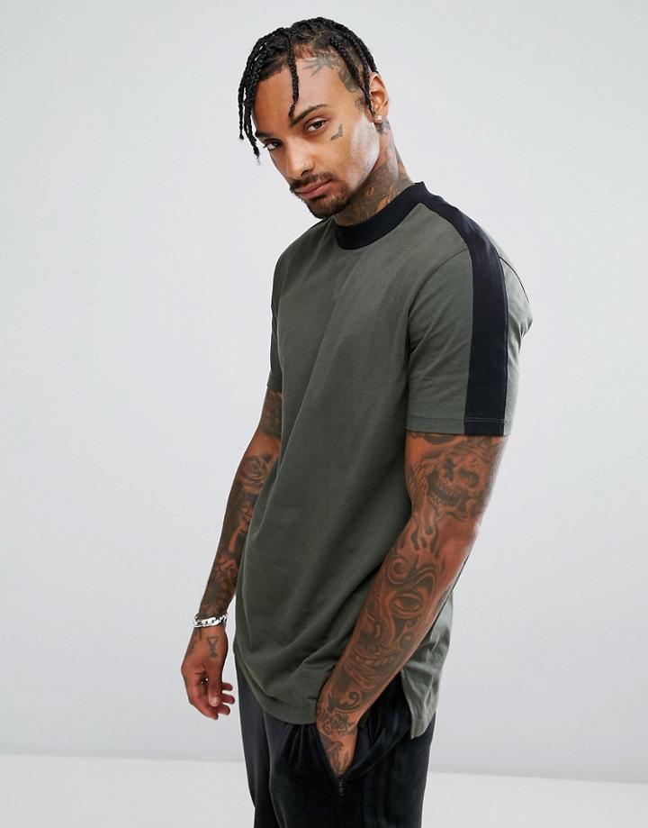 Asos Longline T-shirt With Contrast Detail - Green