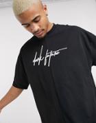 Asos Dark Future Oversized T-shirt With Nylon Split And Dark Future Logo Embroidery-black