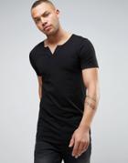 Asos Longline Muscle Fit T-shirt With Notch Neck And Curved Hem - Black
