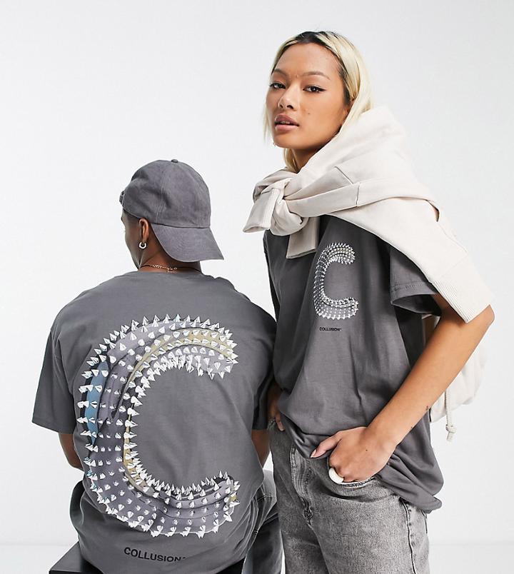 Collusion Unisex C Logo T-shirt In Charcoal-gray