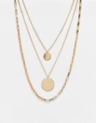 Svnx Layered Necklace In Gold With Choker Details And Long Chain With Pendant-multi