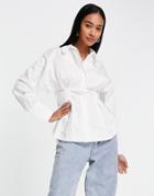 Topshop Sinched Waist Poplin Shirt In White
