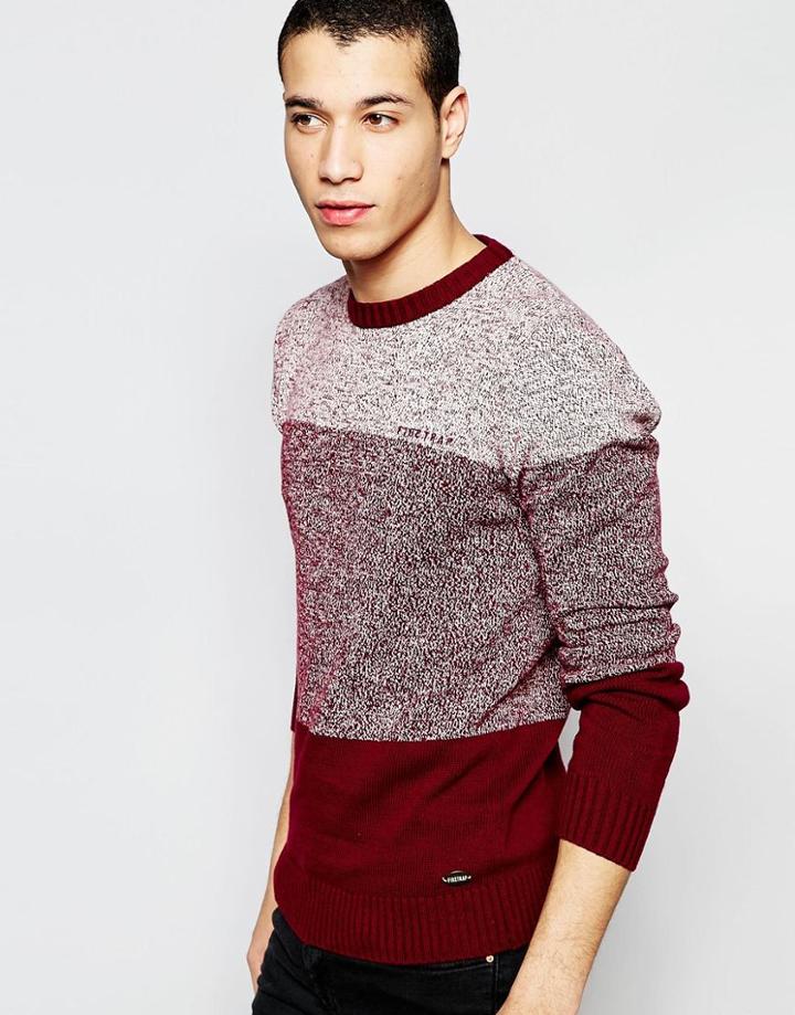 Firetrap Stripe Knitted Sweater - Red