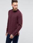 Asos Lambswool Rich Cable Sweater In Burgundy - Red