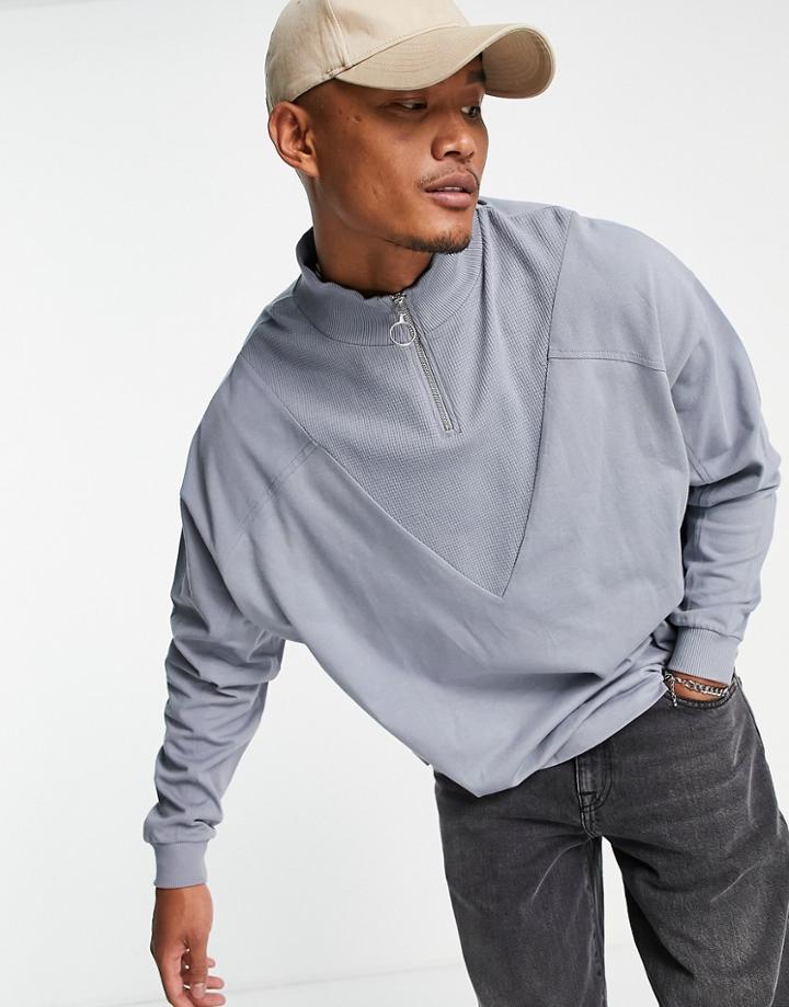 Asos Design Oversized Heavyweight Long Sleeve T-shirt With Funnel Neck In Gray-blues