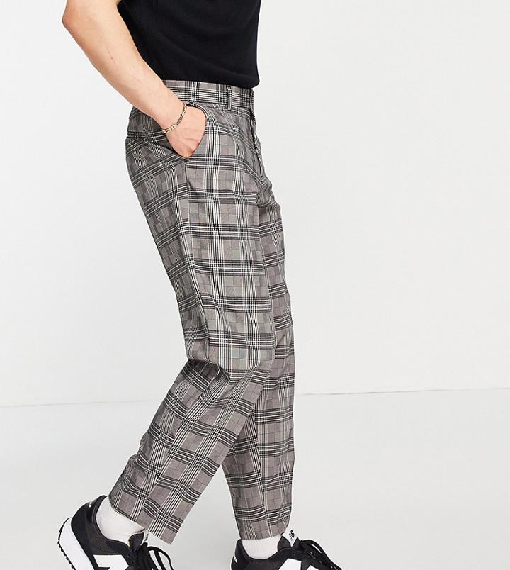 New Look Tapered Smart Pants In Dark Gray Check-grey