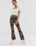 Asos Design Flare Pants In Stone Tiger Print-multi