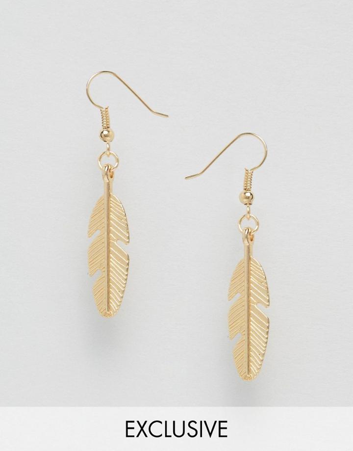Reclaimed Vintage Feather Earrings - Gold